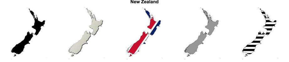 New Zealand outline map set vector