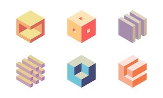 Six vibrant isometric cube designs, perfect for branding, websites, or app interfaces. These abstract, geometric shapes offer a modern and minimalist aesthetic. vector