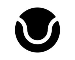 Bold black and white tennis ball icon. Simple, minimalist design perfect for sports websites, apps, or presentations. Clean graphic suitable for various applications, conveying energy and activity. vector