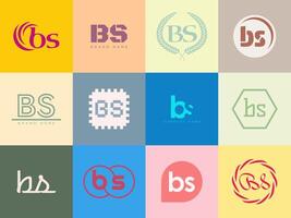 BS logo company template. Letter b and s logotype. Set different classic serif lettering and modern bold text with design elements. Initial font typography. vector