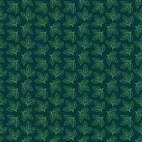 Seamless pattern of stylized green leaves on a dark teal background. Elegant, minimalist design perfect for textile prints, wallpapers, packaging, and website backgrounds. vector