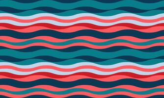 Vibrant, wavy stripes in teal, coral, and red create a dynamic, seamless pattern. Perfect for textile design, website backgrounds, or any project needing a playful, summery vibe. vector