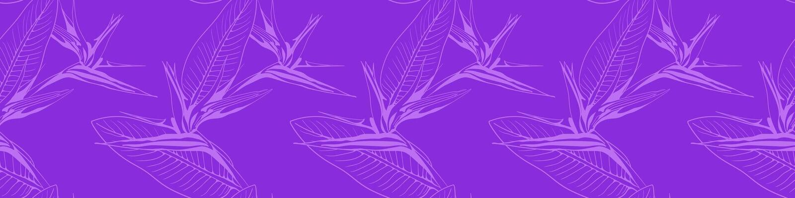 Elegant purple bird of paradise flower pattern. Subtle line art design perfect for textile prints, wallpaper, or website backgrounds. Evokes tranquility and tropical vibes.