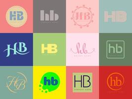HB logo company template. Letter h and b logotype. Set different classic serif lettering and modern bold text with design elements. Initial font typography. vector