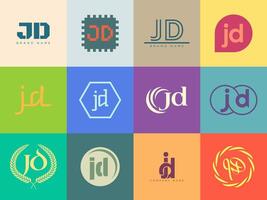 JD logo company template. Letter j and d logotype. Set different classic serif lettering and modern bold text with design elements. Initial font typography. vector