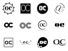 OC logo company template. Letter o and c logotype. Set different classic serif lettering and modern bold text with design elements. Initial font typography. vector