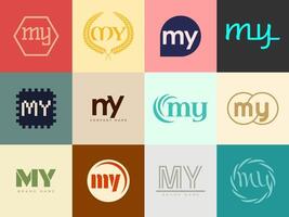 MY logo company template. Letter m and y logotype. Set different classic serif lettering and modern bold text with design elements. Initial font typography. vector