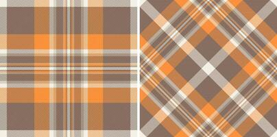 Two autumnal plaid patterns. Warm orange and brown hues create a cozy, rustic feel, perfect for fallthemed designs. Versatile image ideal for textiles, websites, or seasonal branding. vector