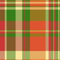 Vibrant autumnal plaid pattern in warm red, orange, green, and cream. Perfect for fallthemed designs, textiles, packaging, and website backgrounds. vector