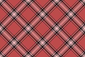 Folk plaid background pattern, worn texture check fabric. Rag tartan seamless textile in red and black colors. vector