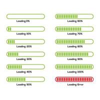 Set of Loading, uploading, downloading status bar icon. Download, Update and upgrade system bar or indicators. Upgrade application progress icon for graphic, web design, application or software. vector