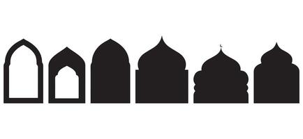 Islamic window black silhouette shape collection. Frames and arabian arch silhouette in oriental style. Ramadan kareem frames. Muslim architecture design elements. vector