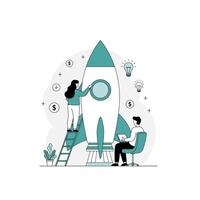 Launching Startup Rocket Teamwork and Innovative Ideas Concept Illustration vector
