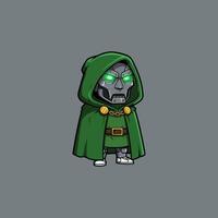 Cartoon Character Wearing Mask and Green Cape with Glowing Eyes vector