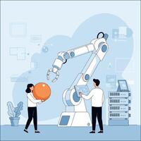 Operating Robotic Arm for Manufacturing Automation and Factory Efficiency Concept vector
