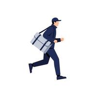 Running Delivery Courier with Bag Hurry to Deliver Package Fast vector
