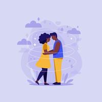 Romantic Couple Embracing with Magical Aura in Dreamy Cartoon Style vector
