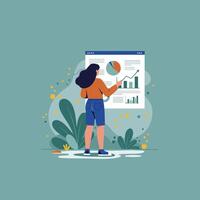 Presenting Charts and Graphs Woman Explaining Data Analysis and Growth Trends vector