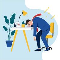 Burnt Out Businessman Slumped Over Desk with Calendar and Plant vector