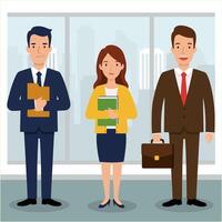 Business Team Illustration Office Workers Standing in Front of Windows vector