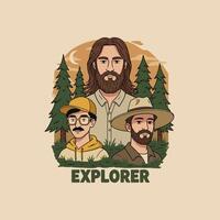 Three Explorers in the Woods Retro Illustration vector