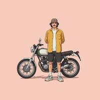 Stylish Man with Vintage Motorcycle Illustration vector