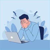Stressed Man at Laptop Feeling Overwhelmed with Work vector