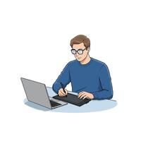 Man Using Graphics Tablet and Laptop for Digital Art vector