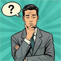 Man in Suit Thinking with Question Mark Pop Art Style Illustration vector