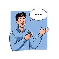 Man Presenting Information with Speech Bubble Pointing and Open Hand Cartoon vector