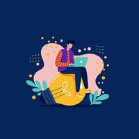 Person Working on Laptop Idea Light Bulb Illustration vector