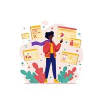 Person Analyzing Data Charts and Graphs on Screens vector