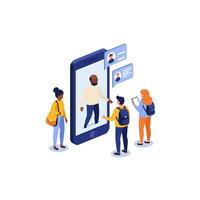 Online Learning Students Meeting Professor Via Mobile App vector