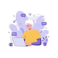 Senior Man Using Laptop Online Senior Technology vector