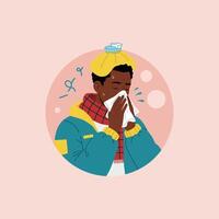 Sick Man Blowing Nose with Ice Pack Illustration vector