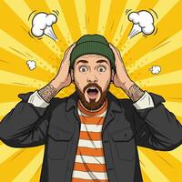 Surprised Man Pop Art Illustration Shocked Expression vector
