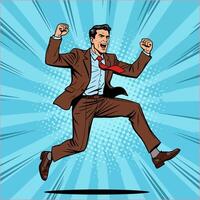 Joyful Businessman Jumping Pop Art Illustration vector