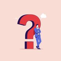 Man Thinking Leaning on Question Mark Seeking Solution Illustration vector