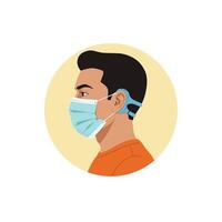 Man Wearing Face Mask with Ear Saver Comfortable Protection vector