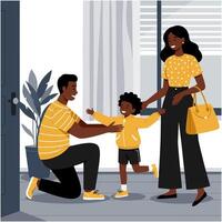 Happy Family Welcoming Child Home with Joyful Embrace vector