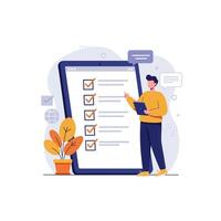 Man Reviewing Checklist on Tablet Digital Task Management vector