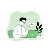 Programmer Coding on Laptop Green Design Illustration vector