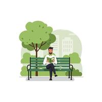 Man Reading Book on Park Bench Under Tree vector