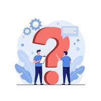 Two Men Discussing Solutions Near a Large Question Mark vector