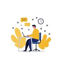 Man Working on Laptop at Desk Remote Work Illustration vector