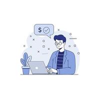 Man Working on Laptop Making Money Online vector