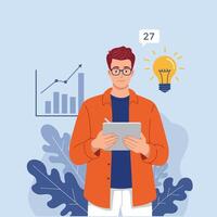 Man Using Tablet with Business Growth Idea vector