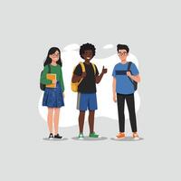 Diverse Students with Backpacks Ready for School vector