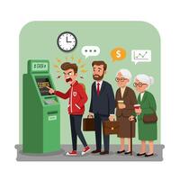 Angry Man Atm Error Frustration Queue Elderly People vector