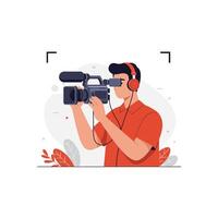 Videographer Filming with Professional Camcorder vector